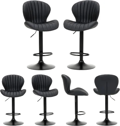 Miniatura 23 de COLAMY Juego de 1 Taburete de Bar, Sillas de Bar Giratorias Modernas, Taburetes de Bar Ajustables Tapizados en Cuero Sintético de Altura de Negro