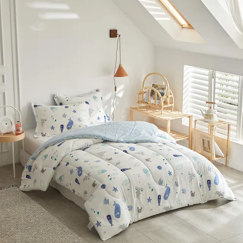 Miniatura 2 de Joyreap Juego de edredón de algodón premium de 3 piezas para niños y niñas, tema oceánico vibrante con estampado de estrella de mar, ballena