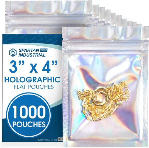 Spartan Industrial - Bolsas holográficas de aluminio de 3 x 4 pulgadas - Paquete de 1000 bolsas resellables a prueba de olores para alimentos, cera