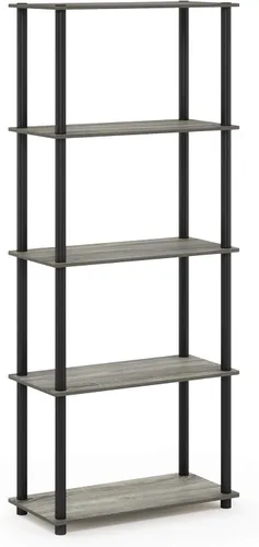 Miniatura 5 de Furinno Turn-N-Tube Estante de exhibición de 6 niveles, roble francés gris/negro, estante multiusos de 5 niveles, roble francés gris/negro