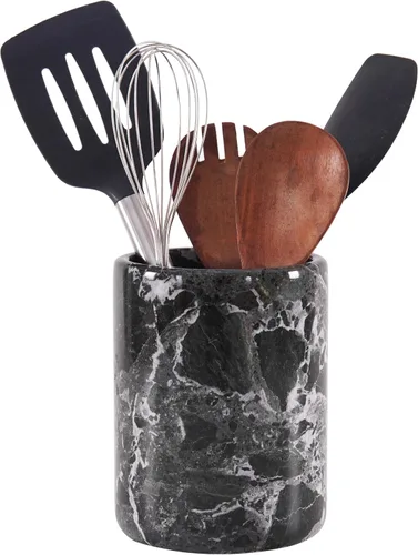 Radicaln Soporte para utensilios de mármol negro de 6.5 pulgadas hecho a mano, juego de espátulas para encimera de cocina, tarro de utensilios de