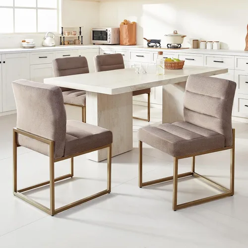 Miniatura 16 de GrandNoor Brown Faux Leather Dining Chairs Set of 2, Mid-Century Modern Dining Room Chairs with Armless, Checkered Kitchen Chair with Metal Legs