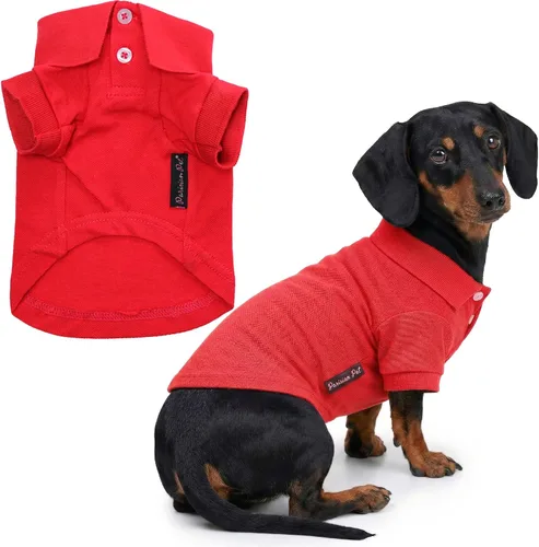Miniatura 14 de Parisian Pet Polo para perro – Camisa de algodón transpirable en amarillo sólido – Ropa de verano tipo pullover con cuello abotonado para perros
