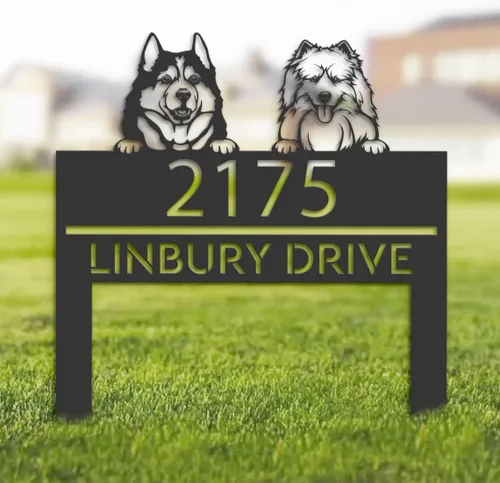 Miniatura 8 de Letrero de metal de bienvenida personalizado para perro Chow Chow con número de casa, placa de escultura de perro Chow Chow Chow, letrero de estaca