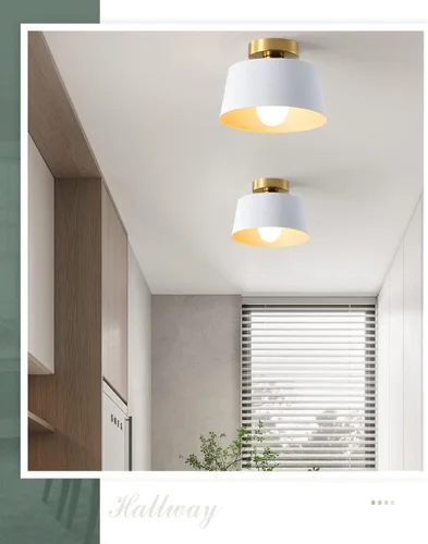 Miniatura 7 de Lámpara de techo, lámpara de techo para pasillo con placa dorada y pantalla blanca, lámparas de porche de estilo moderno y simple, montaje Blanco