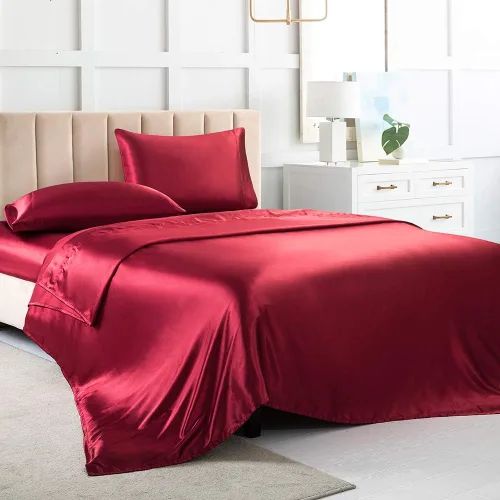 Miniatura 10 de Juego de sábanas de satén tamaño completo, sábanas de seda gris, juego de ropa de cama suave de 4 piezas con 1 sábana bajera con bolsillo profundo