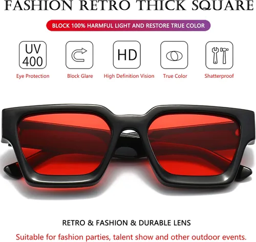 Miniatura 141 de AIEYEZO Gafas de sol cuadradas para mujeres y hombres, gafas de sol cuadradas con montura gruesa, estilo de diseñador simple