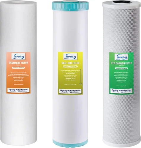 Miniatura 17 de iSpring F3WGB32BM Filtro de agua de 3 etapas, 4.5" x 20", paquete de repuesto con sedimento, bloque de carbono CTO y cartuchos reductores de hierro