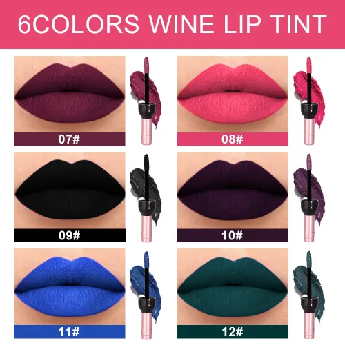 Miniatura 2 de evpct Juego de 6 labiales líquidos mate en colores oscuros negro, azul, verde, púrpura, rosa y rojo para mujeres, juego de maquillaje de tinte