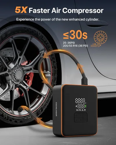 Miniatura 2 de Compresor de aire portátil para inflador de neumáticos, doble potencia inalámbrica 7800mAh 12V CC, inflado rápido 5X con medidor de presión digital