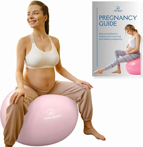 ProBody Pilates Pregnancy Ball - Yoga Ball for Pregnancy with Book, Prenatal, Labor & Postnatal Maternity Exercise Rosa