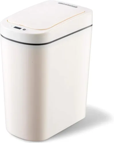 Cesta de basura de 1.8 galones, impermeable, pequeño cubo de basura de plástico estrecho para baño, bote de basura sin contacto, funciona con 2
