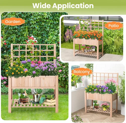 Miniatura 7 de S AFSTAR Cama de jardín elevada con enrejado, maceta elevada de 42 x 21 x 58 pulgadas con patas, estante de almacenamiento inferior, forro