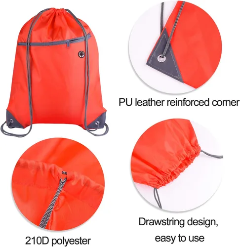 Miniatura 3 de KUUQA Bolsas de mochila con cordón a granel con bolsillo con cremallera y agujero para auriculares, Rojo -, Viajar