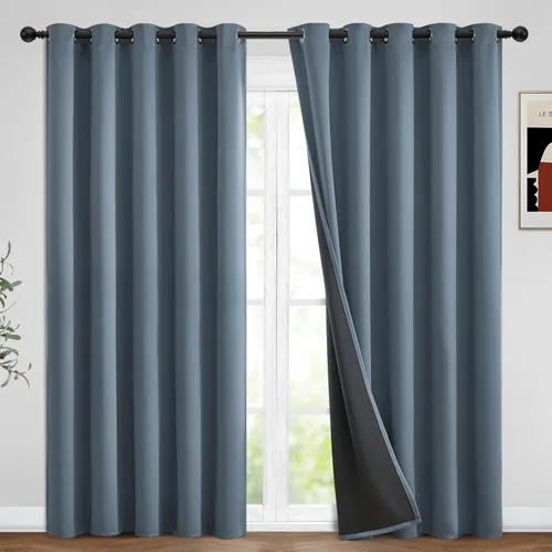 Miniatura 108 de Yakamok Cortinas negras, cortinas de ventana con aislamiento térmico y eficiencia energética para dormitorio, cortinas opacas completas y cortinas