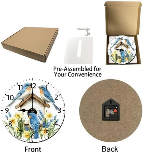 Miniatura 5 de Reloj de pared de pájaro para decoración de pared, funciona con pilas, sin tictac, silencioso, de cuarzo, analógico, rústico, estilo rural, redondo