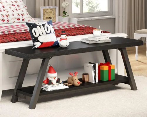 Miniatura 3 de LVB Banco Negro, Banco de Almacenamiento Moderno para Dormitorio, Banco de Madera y Metal para Entrada de Pasillo, Comedor, Sala de Estar, Banco