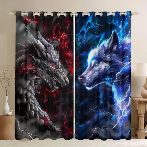 Miniatura 41 de Manfei Cortinas opacas negras de panal de abeja con luces de neón azul real, tratamientos de ventana con estampado geométrico hexagonal, decoración