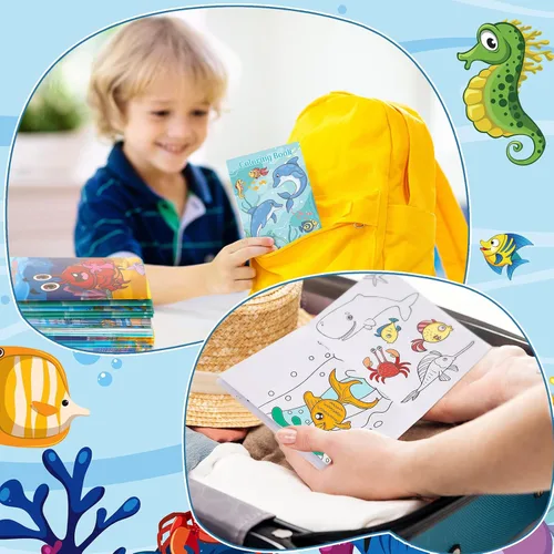 Miniatura 5 de Jutom 24 mini libros para colorear del océano a granel para niños y adultos bajo el mar, recuerdos de fiesta, manualidades, mini libro para colorear