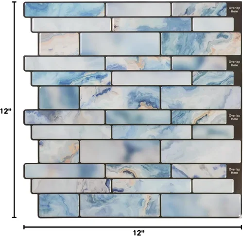 Miniatura 8 de Azulejos autoadhesivos extraíbles de 10 hojas para despegar y pegar, piedra de mármol azul, para cocina y baño, 12 x 12 pulgadas