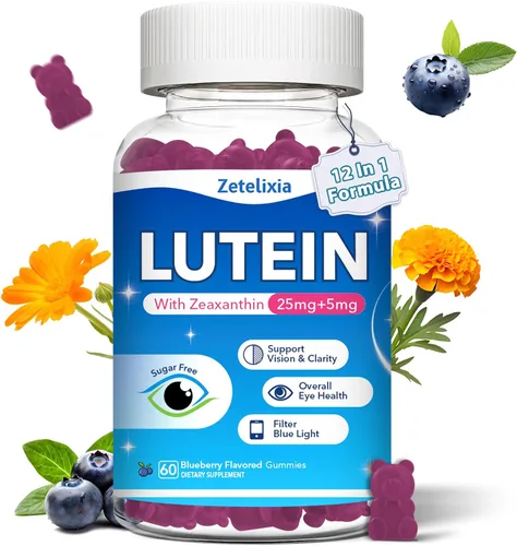 Gomitas de luteína, suplementos de luteína y zeaxantina 12 en 1, vitaminas oculares para adultos, suplemento de salud ocular con múltiples vitaminas