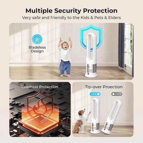 Miniatura 7 de Combo de calentador y ventilador sin aspas, calentador de 26 pulgadas y ventilador enfriador con control remoto, protección contra
