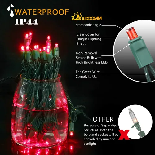 Miniatura 2 de Luces LED de Navidad, 50 unidades, luz LED de Navidad sin costuras para exteriores e interiores, grado de iluminación comercial, luz roja, cable