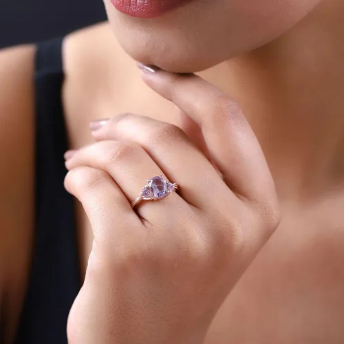 Miniatura 4 de Shop LC Purple Amethyst Promise Engagement Rings for Women 14K Rose Gold Plated 925 Sterling Silver Bride Amethyst Ring Birthday Gifts for Women