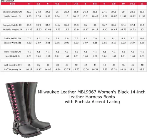 Miniatura 3 de Milwaukee Leather MBL9367 - Botas de cuero negras de 14 pulgadas con cordones fucsia, talla 11