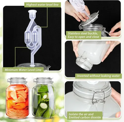 Miniatura 3 de Teenyyou Kit de fermentación de tarro de fermentación con pesos de fermentación y esclusas de aire para chucrut, verduras y otros alimentos
