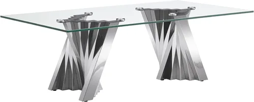 Miniatura 199 de Mesa de centro de cristal de lujo, mesa de centro de sofá de 47 pulgadas con marco de acero inoxidable dorado y parte superior de vidrio negro, mesa