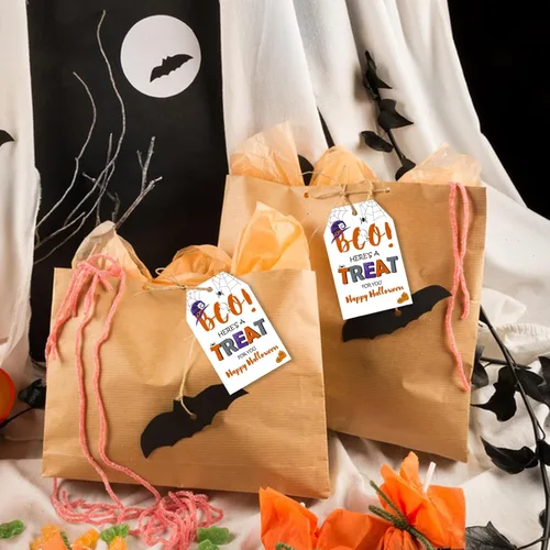 Miniatura 4 de Etiquetas de Halloween de Anwyll con cuerda - 50 piezas de etiquetas de regalo de papel de Halloween para bolsas de golosinas, etiquetas