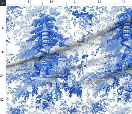 Miniatura 2 de Spoonflower Tela - Chinoiserie Willow Blue White Toile Chinese Nature Garden Botánico Impreso en tela de popelina de algodón Fat Quarter - Costura