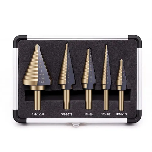 Juego de brocas de 5 piezas, 50 tamaños, con revestimiento de titanio HSS para metal, acero inoxidable, aluminio, hierro, madera y plástico, con