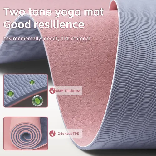 Miniatura 5 de PAIDU Yoga Mat 8mm Super Thick TPE Fitness Mat SGS Certified Non-Slip, Odorless & Tear-Resistant Unisex with Strap for Yoga, Pilates, Rosa