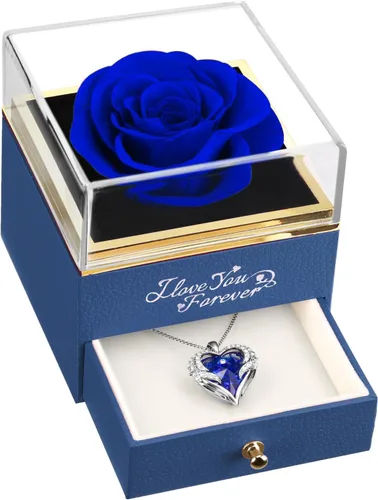 Miniatura 11 de NEWNOVE Rosa real preservada en color azul claro con collar de ángel, regalos de aniversario y cumpleaños para mujeres, esposa, novia, mamá, ideas