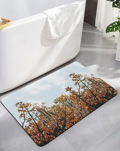 Tapete de baño para bañera y hojas de flores de otoño, antideslizante, de secado rápido y absorbente, de tierra de diatomeas, fregadero, cocina,