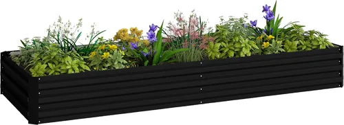 Miniatura 31 de Outsunny Cama de Jardín Elevada con 3 Jardineras, Soporte de Plantas de Madera con Orificios de Drenaje, para Verduras, Hierbas y Flores, Gris