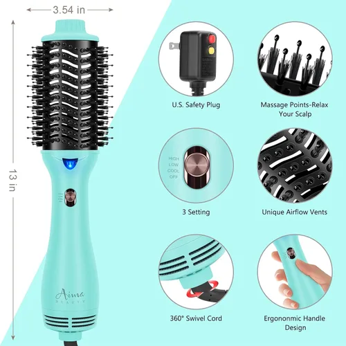 Miniatura 8 de Aima Beauty - Cepillo de aire caliente, secador de pelo profesional de un solo paso y voluminizador 4 en 1, tecnología iónica negativa Verde claro