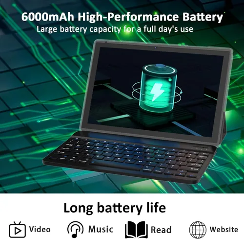 Miniatura 7 de Tablet Android 15 10 pulgadas 12GB RAM+64GB ROM/ 1TB expandible, pantalla táctil HD 1280 * 800, WiFi6 5G BT 5.0, tabletas 2 en 1 con funda
