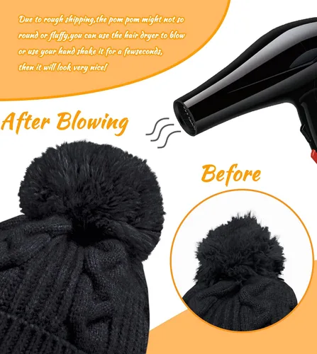 Miniatura 5 de KMOLY Gorro de punto de invierno para mujer con pompones, gorro de calavera cálido con solapas para las orejas para mujer