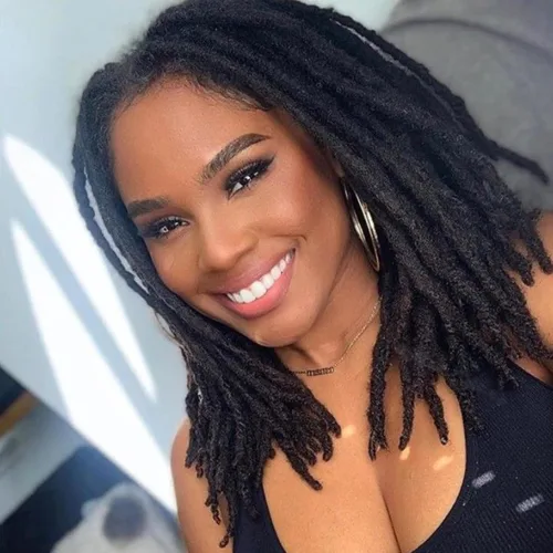 Miniatura 26 de Extensiones de cabello humano Loc de 0.2 cm de ancho, 4 pulgadas, 30 hebras, negro natural 100% completamente hechas a mano, extensiones