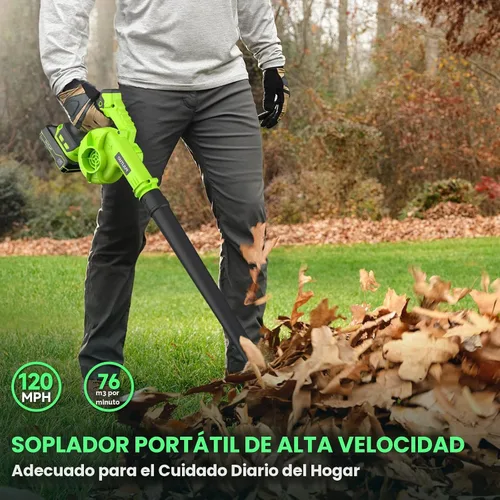 Miniatura 2 de Soplador de hojas inalámbrico con batería y cargador, soplador eléctrico inalámbrico de 20 V, soplador de hojas pequeñas de 120 MPH, soplador