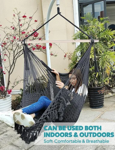 Miniatura 6 de Chihee Silla Hamaca Colgante Súper Grande de Tejido de Cuerda de Algodón Hilado Suave, Barra Separadora de Metal Fuerte Plegable Asiento Ancho