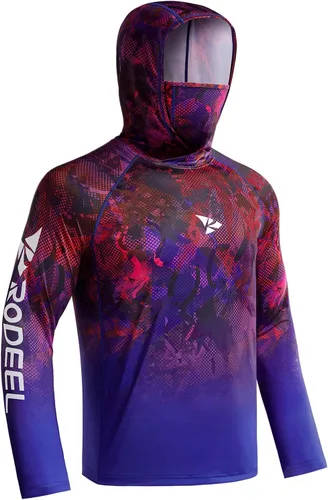 Miniatura 22 de Rodeel - Camisa de pesca para hombre con manga larga, UPF 50+, rendimiento de alto rendimiento para senderismo, con máscara, protección UV
