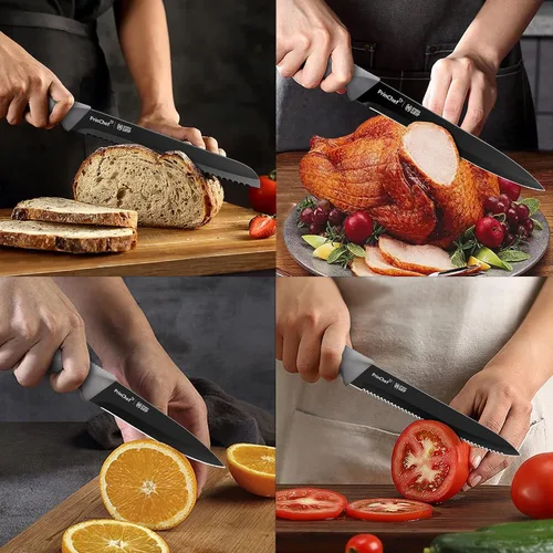 Miniatura 5 de PrinChef Juego de cuchillos, 19 cuchillos a prueba de óxido para cocina, con soporte acrílico, afilador, tijeras y pelador, juego de cuchillos