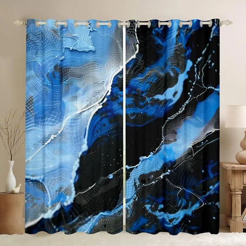Miniatura 23 de Feelyou Cortinas abstractas para dormitorio, sala de estar, cortinas opacas de oscurecimiento negro y azul, con estampado de mármol, 2 paneles de 38