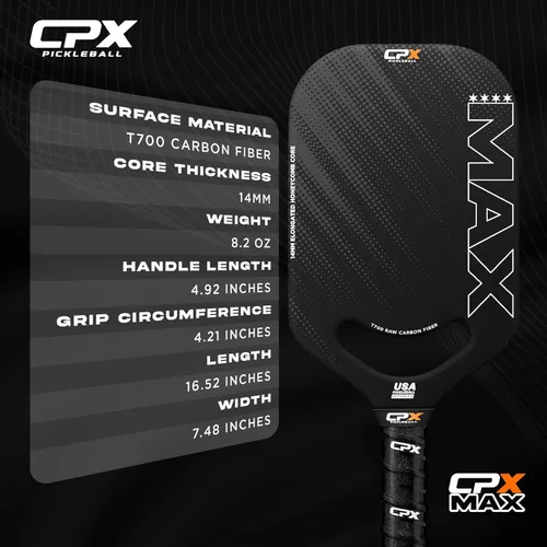 Miniatura 4 de CPX MAX T700 - Raqueta alargada de fibra de carbono cruda, grado profesional Diamante blanco