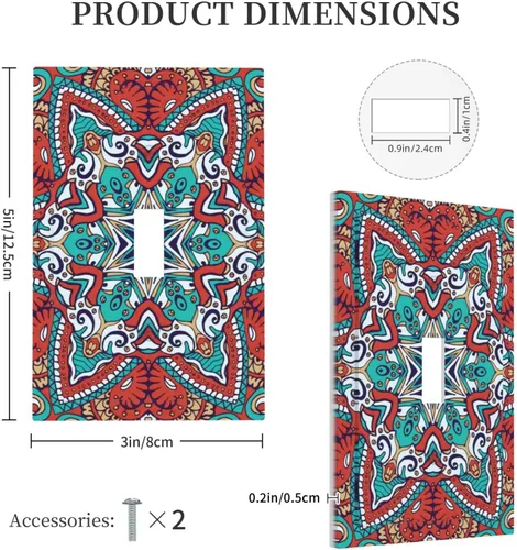 Miniatura 5 de Placa de interruptor de luz de palanca individual con diseño de flor de mandala, diseño bohemio, hippie, rojo, 1 banda, placa de pared decorativa