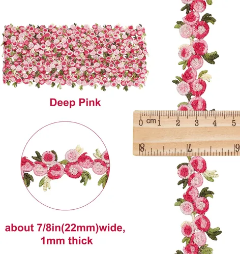 Miniatura 2 de GORGECRAFT - Cinta de encaje floral de 5 yardas, con ribete de encaje floral para manualidades de costura, apliques de encaje para vestidos de Rosa